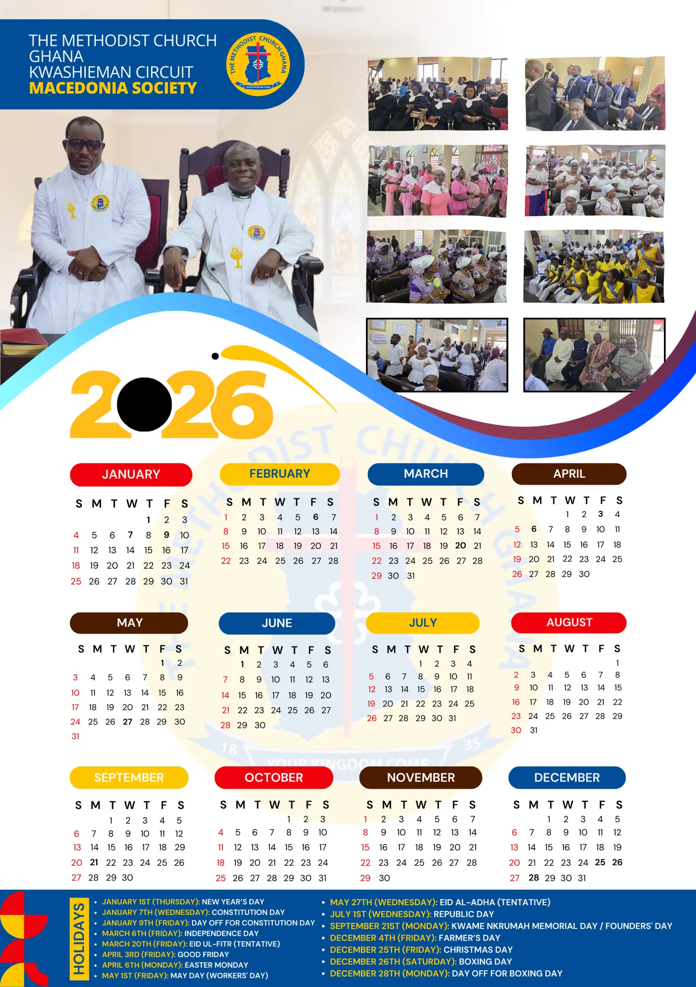 Example of calendar design: Methodist Church Kwashieman Circuit Calendar 2026